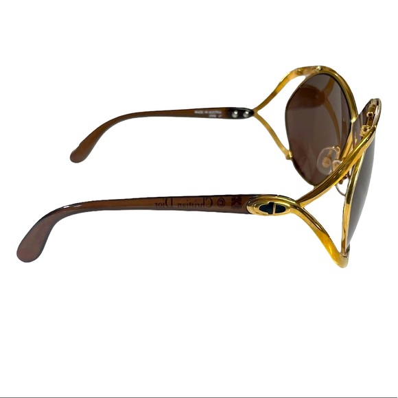 DIOR 80s Vintage Butterfly Oversized Sunglasses: Sable, Brown, Logo, Gold - Picture 5 of 17